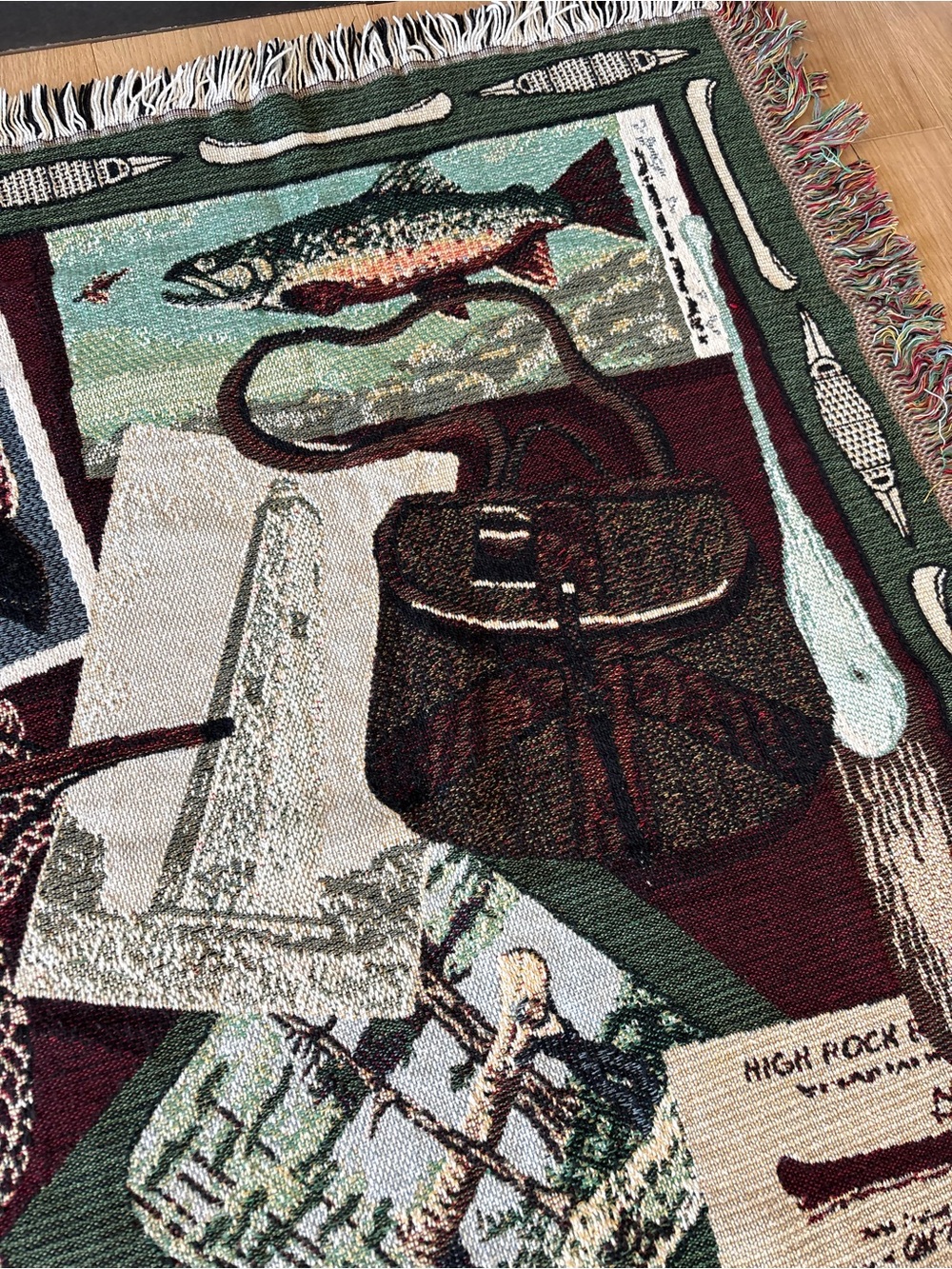 Vintage Bob Timberlake Tapestry Throw, Lodge, Cabin, Lake Living, Fishing, Bear